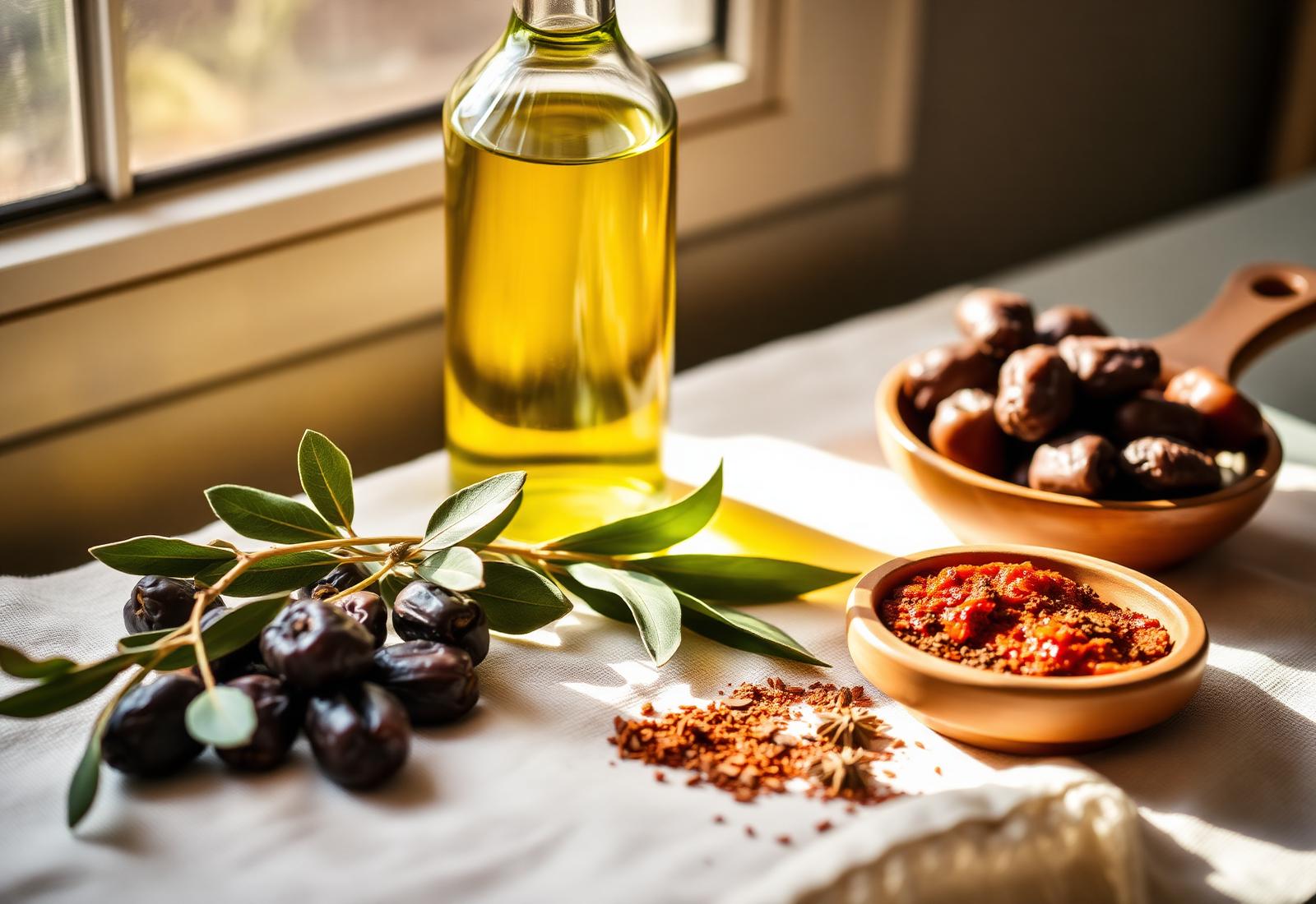 Traditional Egyptian pantry ingredients